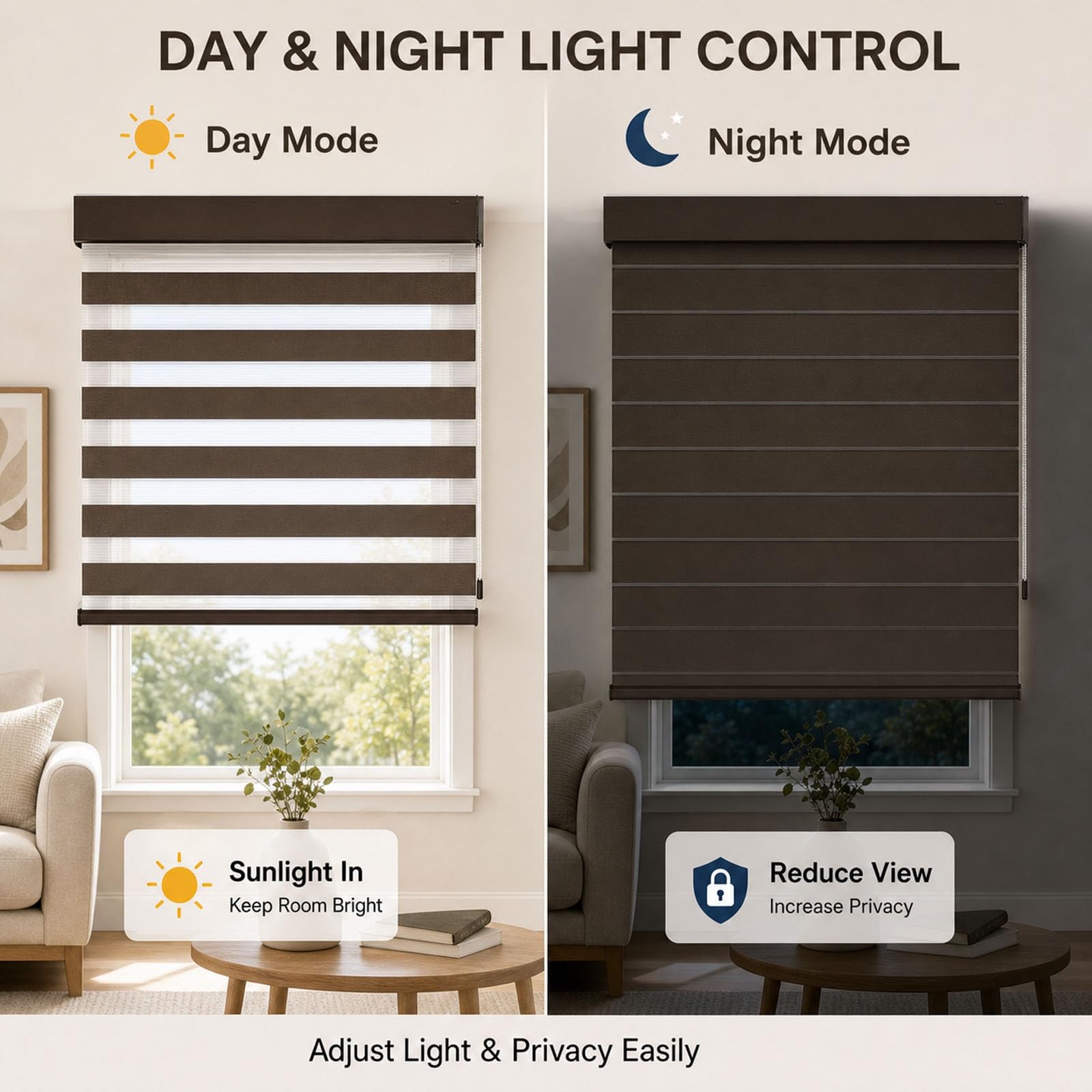 Store Enrouleur Jour Nuit Double Tissu Zébré, Protection Solaire, Blanc | Store Enrouleur Jour Nuit Zébré Double Tissu, Rideau Occultant Protection Solaire pour Fenêtre(Beige,W 40 x H 150 cm)