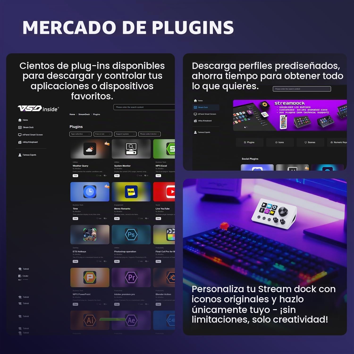 Treaslin N3 Programmable Stream Controller Deck with LCD Keys&Knobs-Custom Macro Keypad for Streaming(OBS,Twitch,YouTube),Content Creation (Adobe)&Gaming-Win&Mac
