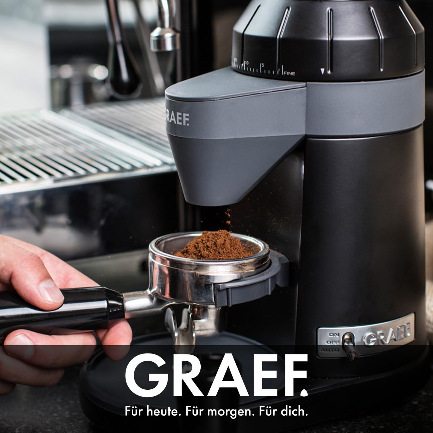 GRAEF CM802 - Macinacaffè elettrico, alloggiamento in alluminio, contenitore per chicchi 350 g, macina a cono in acciaio inox, 40 gradi di macinatura, portafiltro, nero