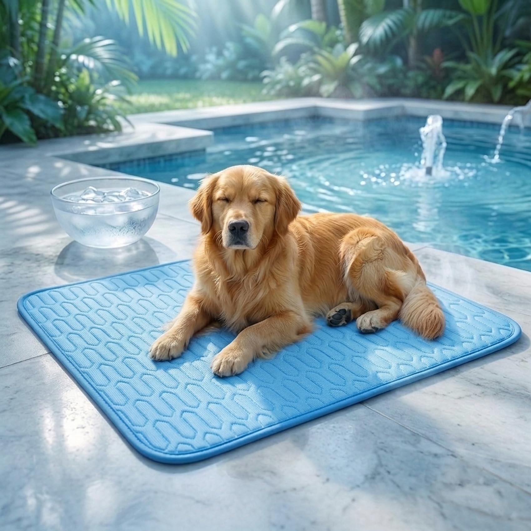 Chewlax Dog Cooling Mat Large, Breathable Ice Silk Pet ，Blue, 50 * 40CM