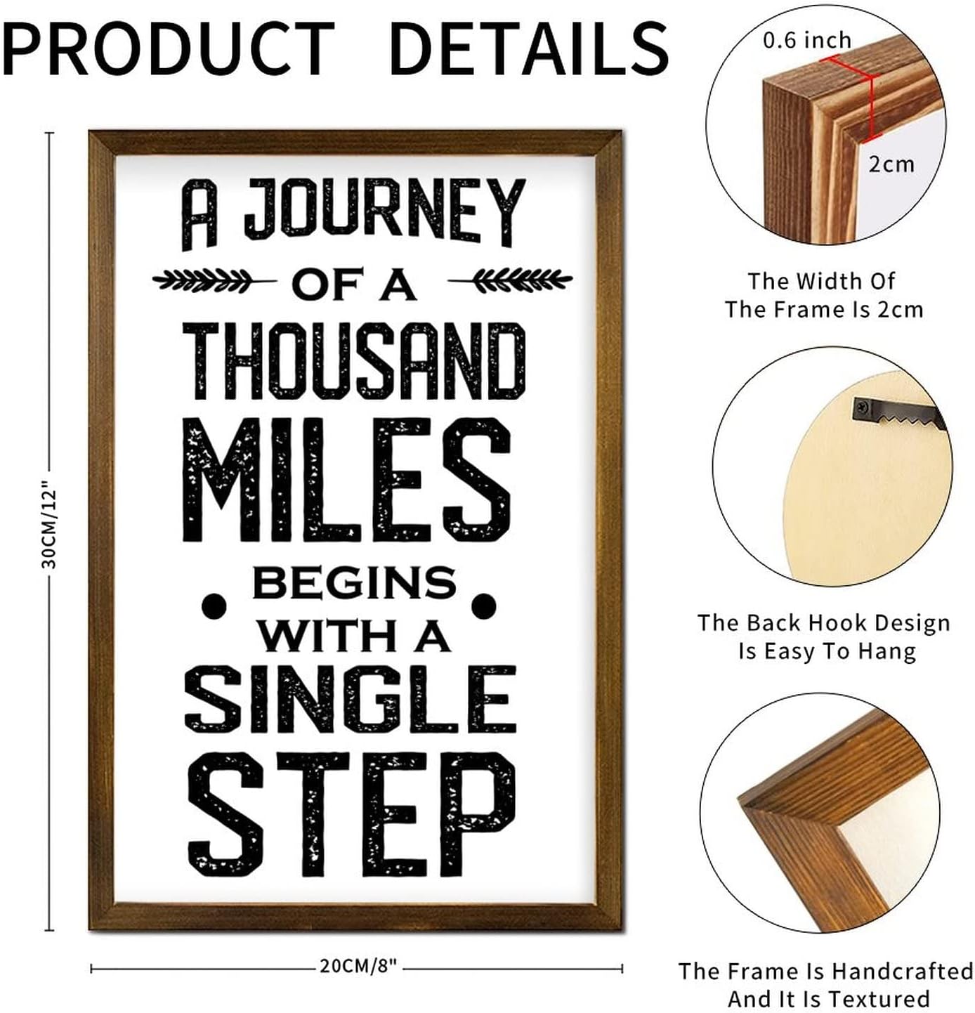 Country Wood Frame Sign A Journey of A Thousand Miles Begins with A Single Step Sign Religious Christian Gift Scripture Retro Wall Art Farmhouse Home Decor for Living Room 12x8in