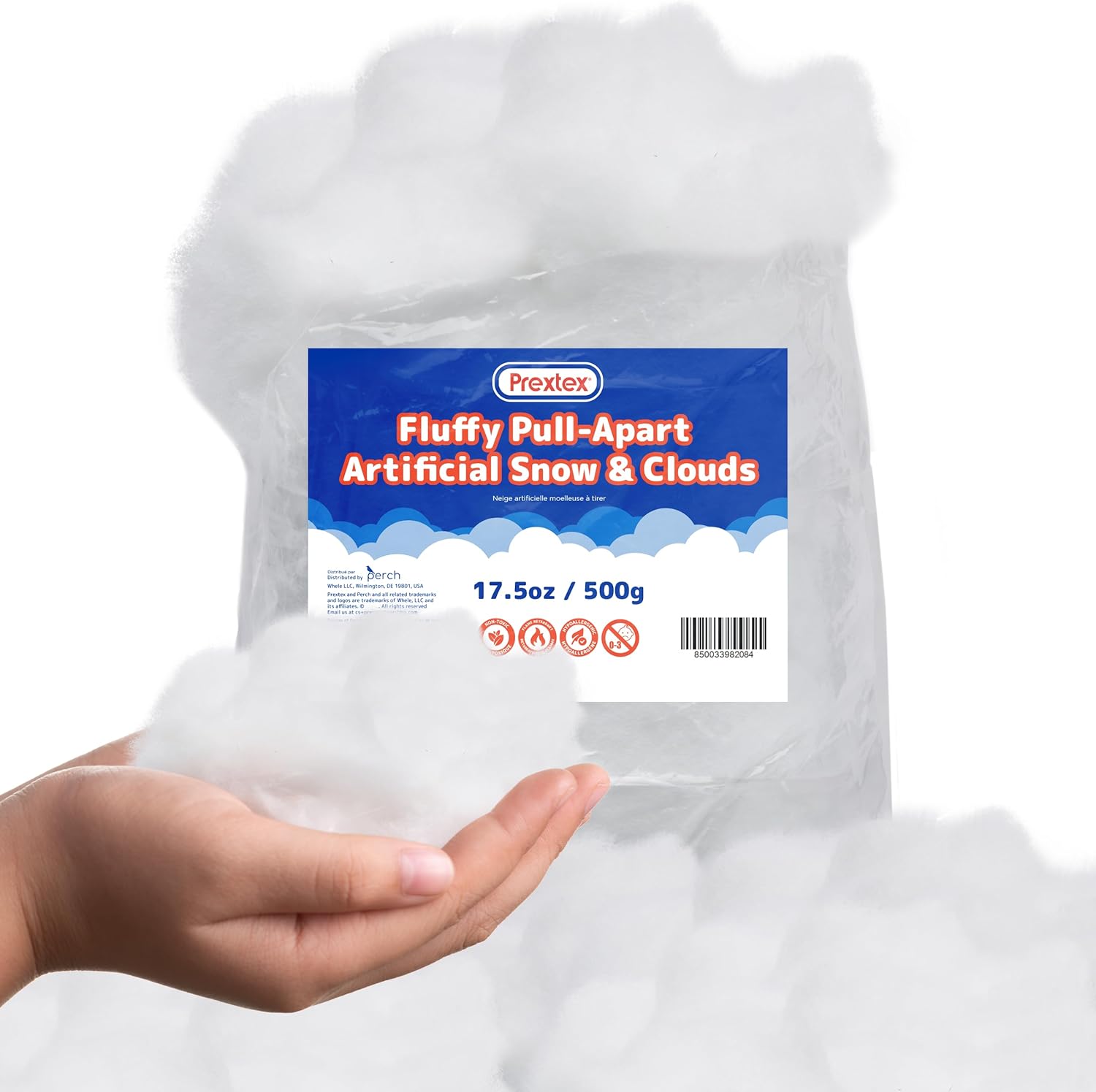 Prextex Pull-Apart Artificial Snow, 500g/17.5oz - Fake Snow Decoration, Clouds for Room Ceiling, Cloud Decorations, Instant Snow Cotton Cloud Fluff, Christmas Village Sets, White Christmas Decorations 500g / 17.5oz