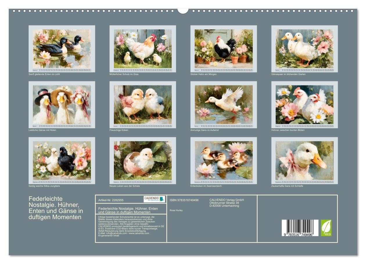 Federleichte Nostalgie. Hühner, Enten und Gänse in duftigen Momenten (hochwertiger Wandkalender 2027 DIN A2 quer), Kunstdruck in Hochglanz: Sanfte ... in lieblicher Ölbilderoptik (CALVENDO Tiere)