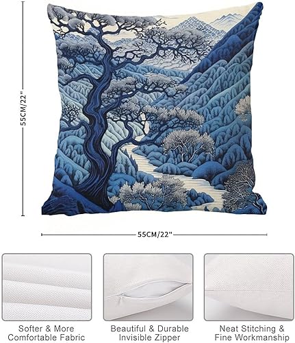 Miniatura 7 de Daintree Tree - Funda de almohada estilo chinoiserie, color blanco, azul, índigo, funda de almohada asiática, 22 x 22 pulgadas, decoración rústica