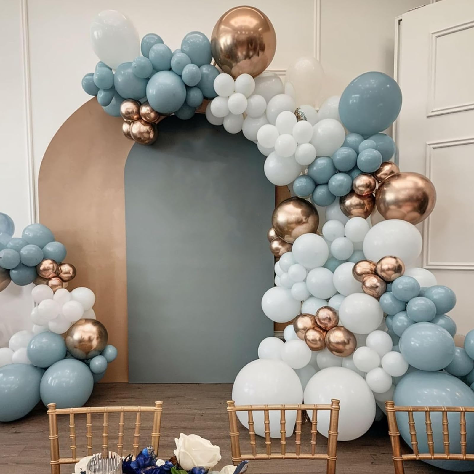 Staubige blaue und goldene Luftballons, 30,5 cm großer blauer goldener Ballon, metallischer Gold-Retro-Nebel-Blau-Weiß-Konfetti-Ballon, Latex-Ballon für Hochzeit, Babyparty