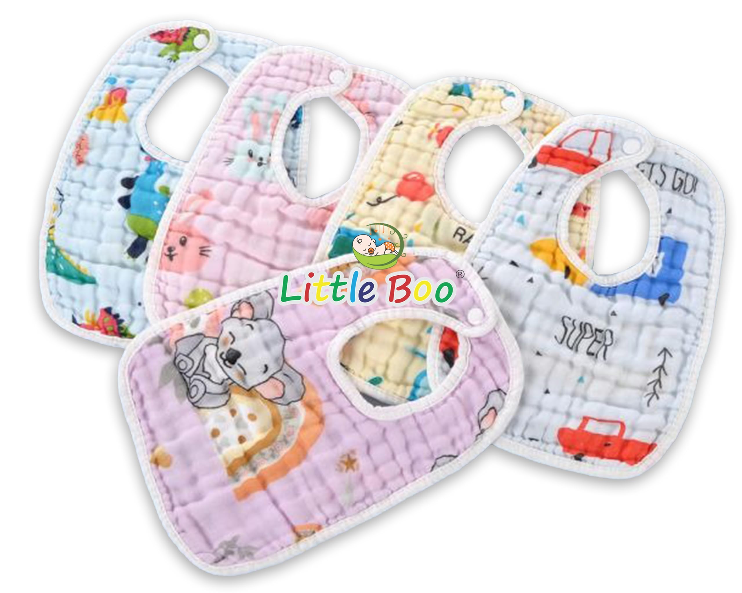 Little Boo baby bibs for 3 to 18 months cotton Muslin Pure Cotton Cartoon Print 6 Layer Infant Newborn Toddler Feeding Bibs-image-46