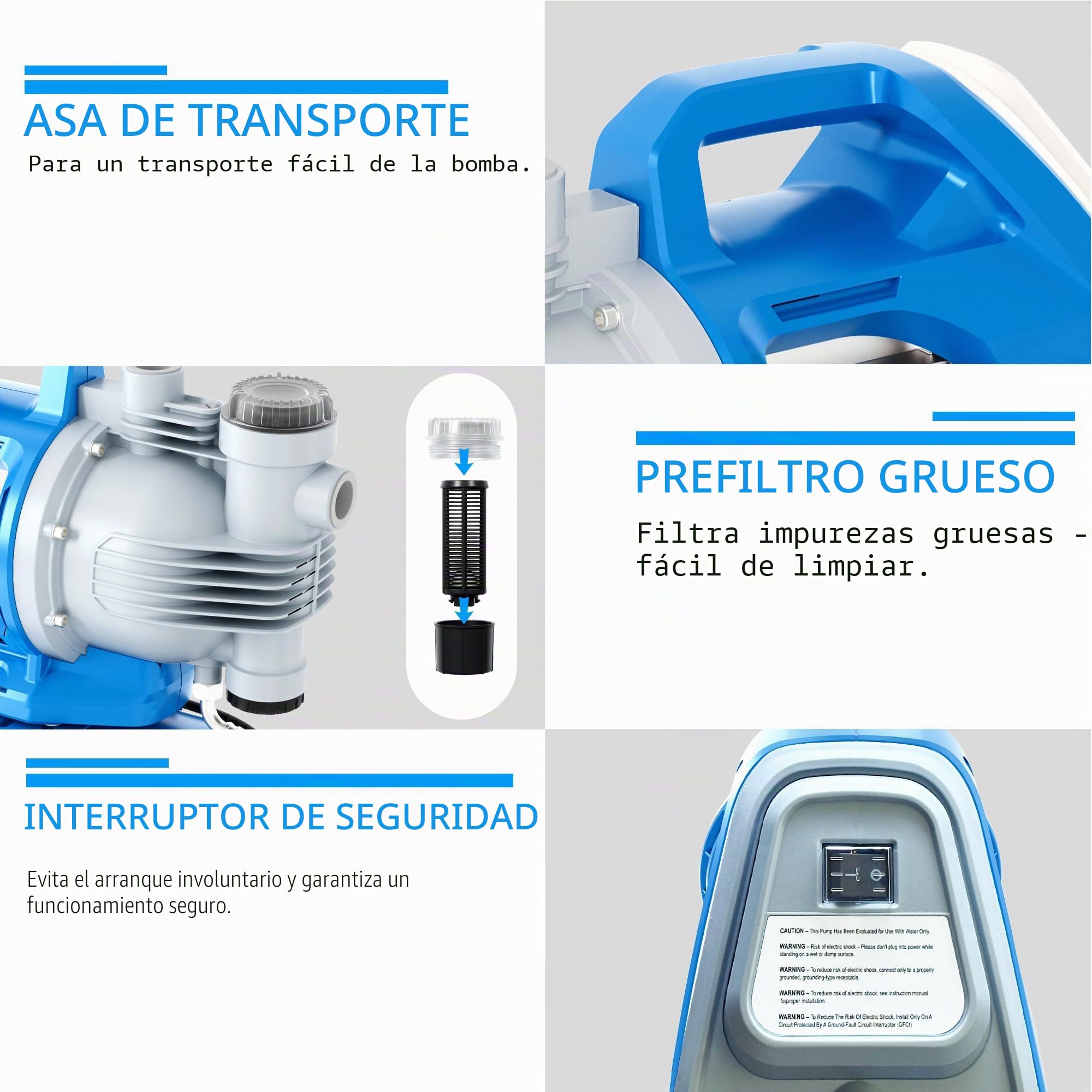 FOTING Grupo de presión - Equipo con depósito 24 L, manómetro y prefiltro, Interruptor de Seguridad (1300 W, caudal 6500 l/h, presión 5,3 Bar, Altura máx. 55 m, aspiración 8 m)