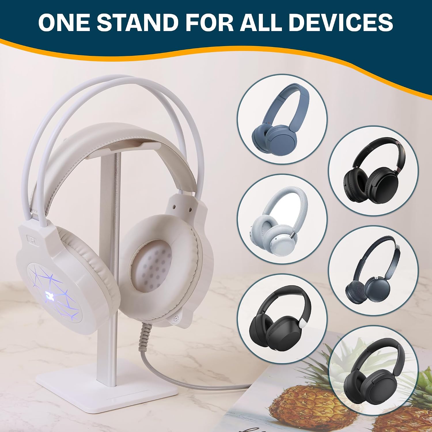 Headphone Stand, U-Shaped Universal Headset Holder, Anti-Slip Base, White image 3