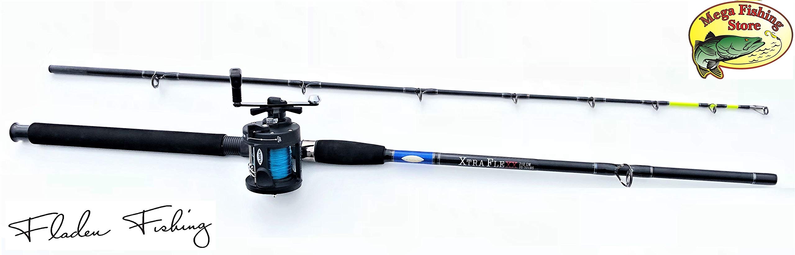 FLADEN Fishing Norwegen Angelset Combo Boot Hochsee Rute 2,10m 20-30 lbs/Bootsrute + Multirolle + Schnur