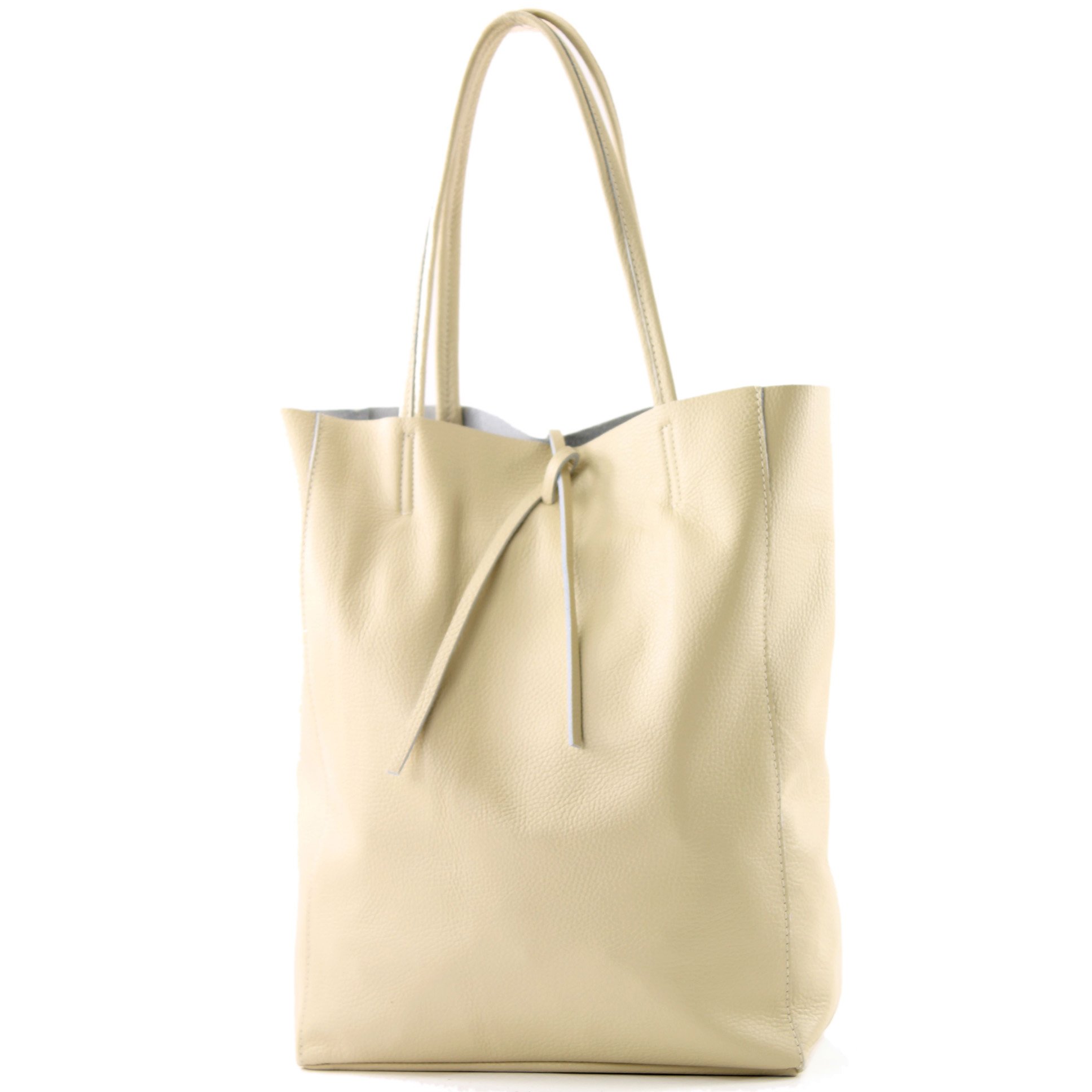 modamoda de - T163 - Ital. Shopper grande con bolsillo interior de piel, Beige Crema 2021, large