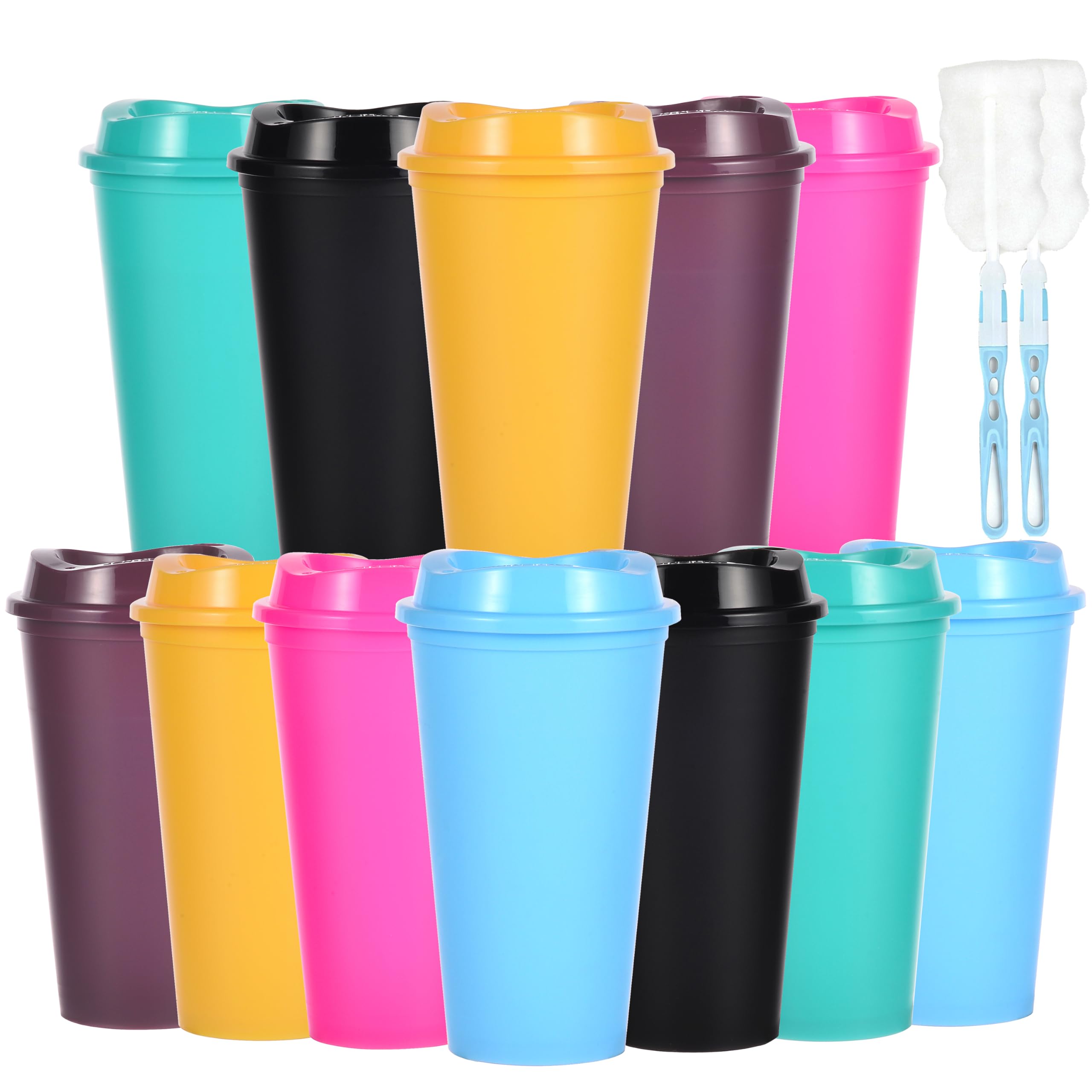 CuppaLifes 475ml Reusable Coffee Cups with Lids, 12 Pack Insulated Plastic Tumblers, Travel Mugs for Hot/Cold Drinks, Smoothie, Takeaway Cups for Adults (12, Colour)