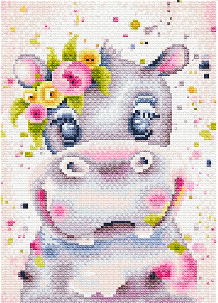 DIY 5D Diamond Painting Kits for Adults & Kids Hippo Full Drill Round Diamond Crystal Gem Arts Painting Perfect for Home Wall Decor (12x16inch)