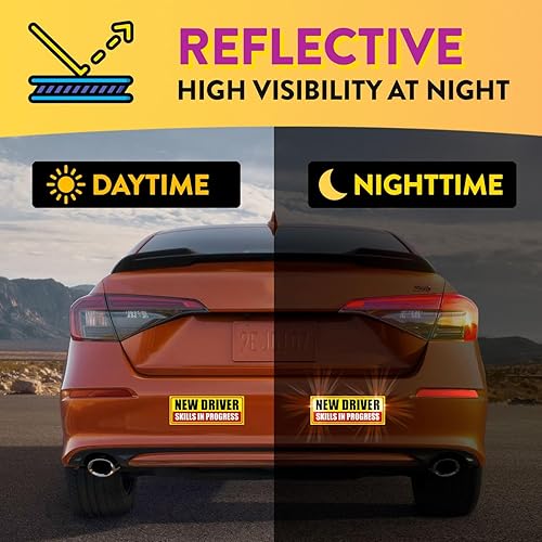 Miniatura 57 de Rio Salto Paquete de 4 divertidos imanes grandes para automóvil con texto en inglés "Please Be Patient", letrero magnético de seguridad para Novato