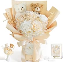 Fiorifiore 2026 Mother's Day Preserved Flowers, Bouquet, with Bears, 5 Heels, Bouquet, Never Wither Flowers, Vase Included, Message Card Included, Freestanding, Stylish, Birthday, Anniversary, Wedding