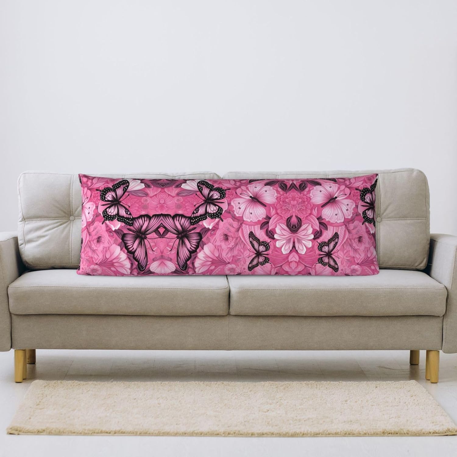 Pink Butterfly Seamless Tile Print Pillow Cover 20x54Inches Long Pillow Cases Protector with Zipper Soft Cushion Covers for Bed