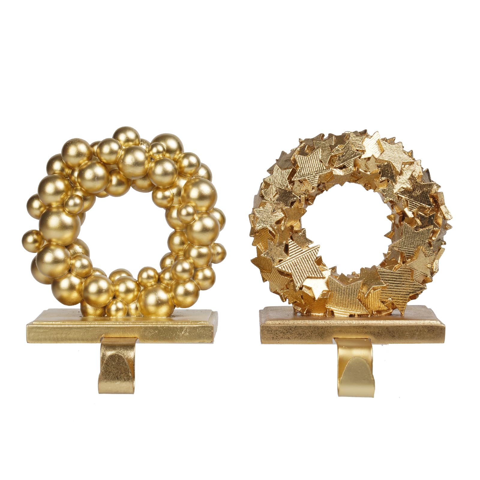 Christmas Stocking-Holders for Mantle - Christmas Decorations Indoor Gold Heavy Stocking Holders Set of 2 Anti-Slip Wreath Star Hanger Hook Stand for Farmhouse Decor 4.75*5*5.75 in Newman House Studio