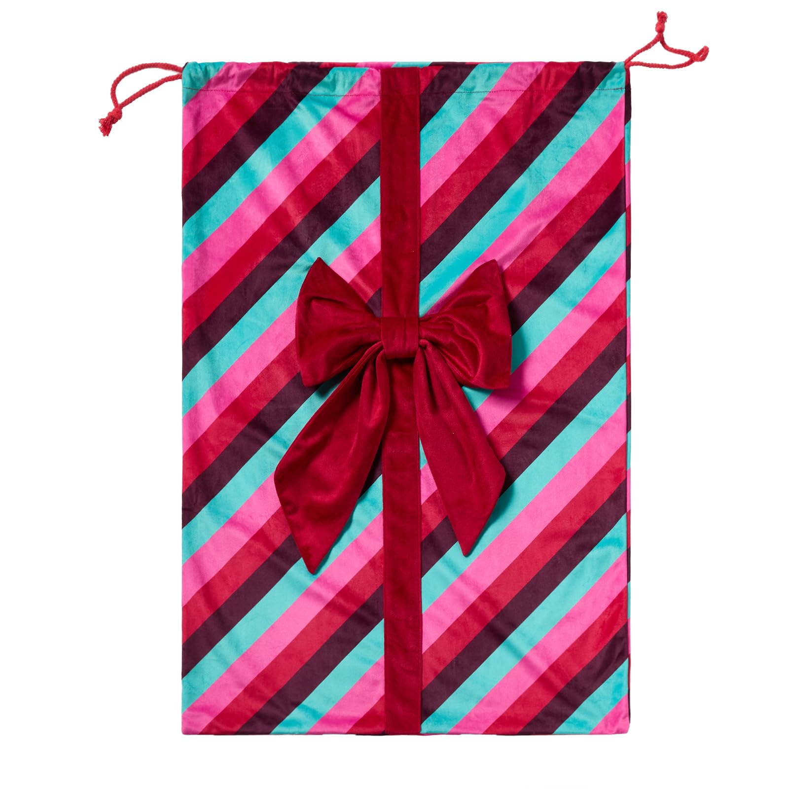 OHS Bows Christmas Sack Xmas Present Sacks Santa Sack, Multi - 50 x 70cm