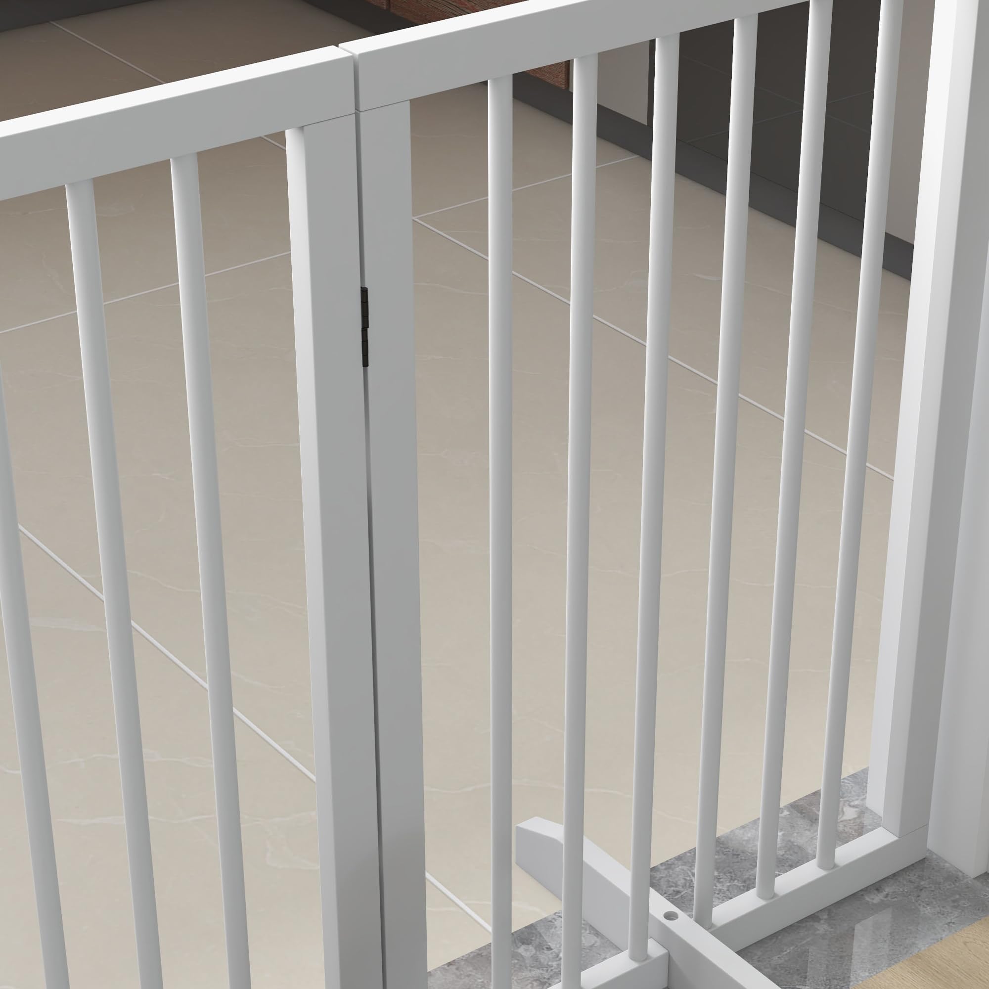 PawHut - Barrera de seguridad para perros (4 paneles, 206 x 35,5 x 76 cm), color blanco | Barrera de Protección Modular Plegable, Barrera para Animales de Madera, Pies de Soporte
