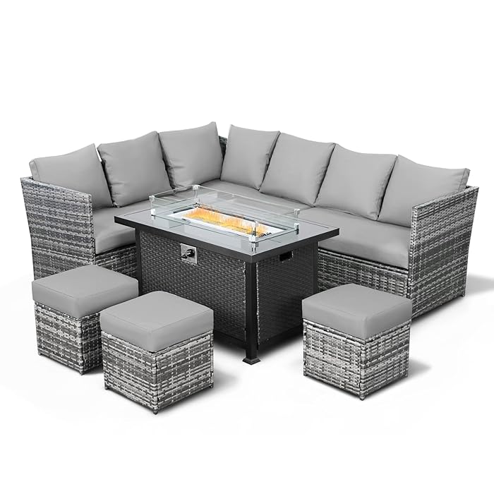 Buy Esright Patio Furniture Set with Propane Fire Pit Table, Outdoor