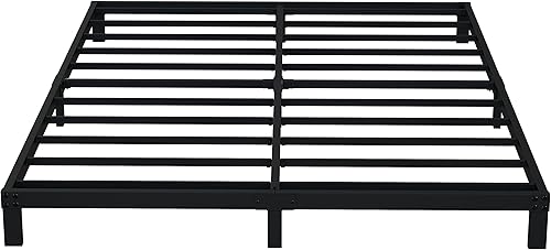 EMODA Marco de cama Queen no necesita somier, plataforma de metal resistente de 6 pulgadas, marco de cama tamaño Queen con listones de acero, fácil
