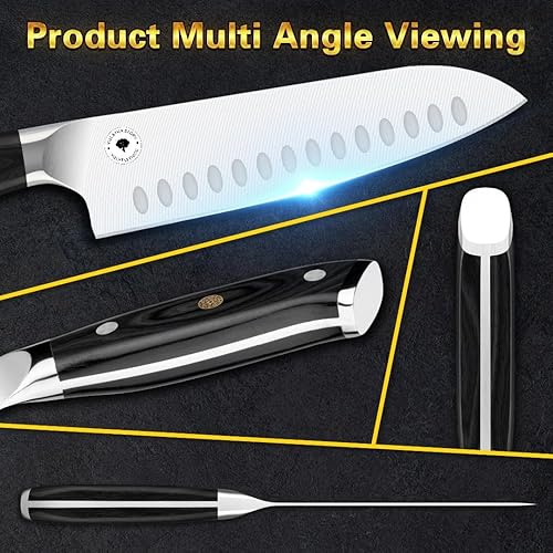 Miniatura 8 de Cuchillo de cocina Santoku de 7 pulgadas, cuchillo de chef japonés ultra afilado con mango de madera ergonómico, cuchillo de cocina profesional para