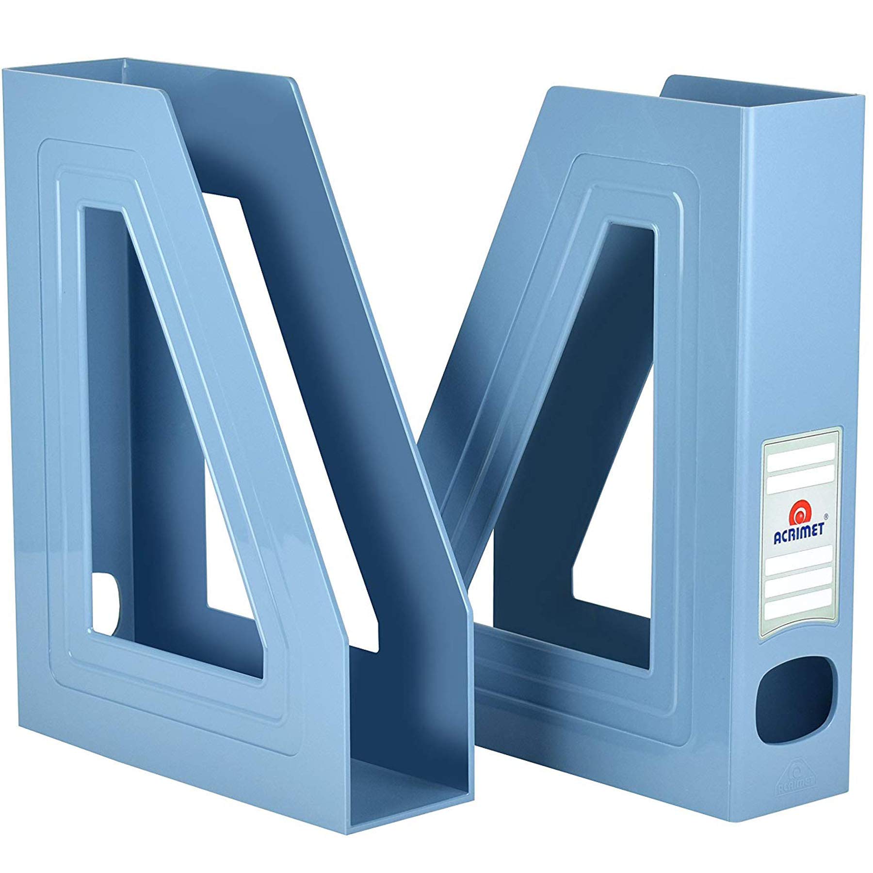 Acrimet Magazine File Holder, Durable Rack, Space-Saving Organizer (Plastic) (Solid Blue Color) (2 pack)