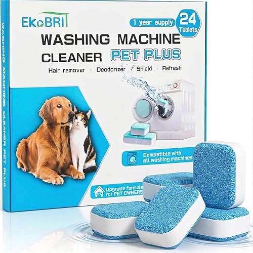 Upgraded Enzyme-Containing Washing Machine Cleaning Tablets for Pet Hair, Deep Cleaning, Suitable for Top-loading and Front-loading Washing Machines, 24 Tablets – Enough for 12 Months of Use