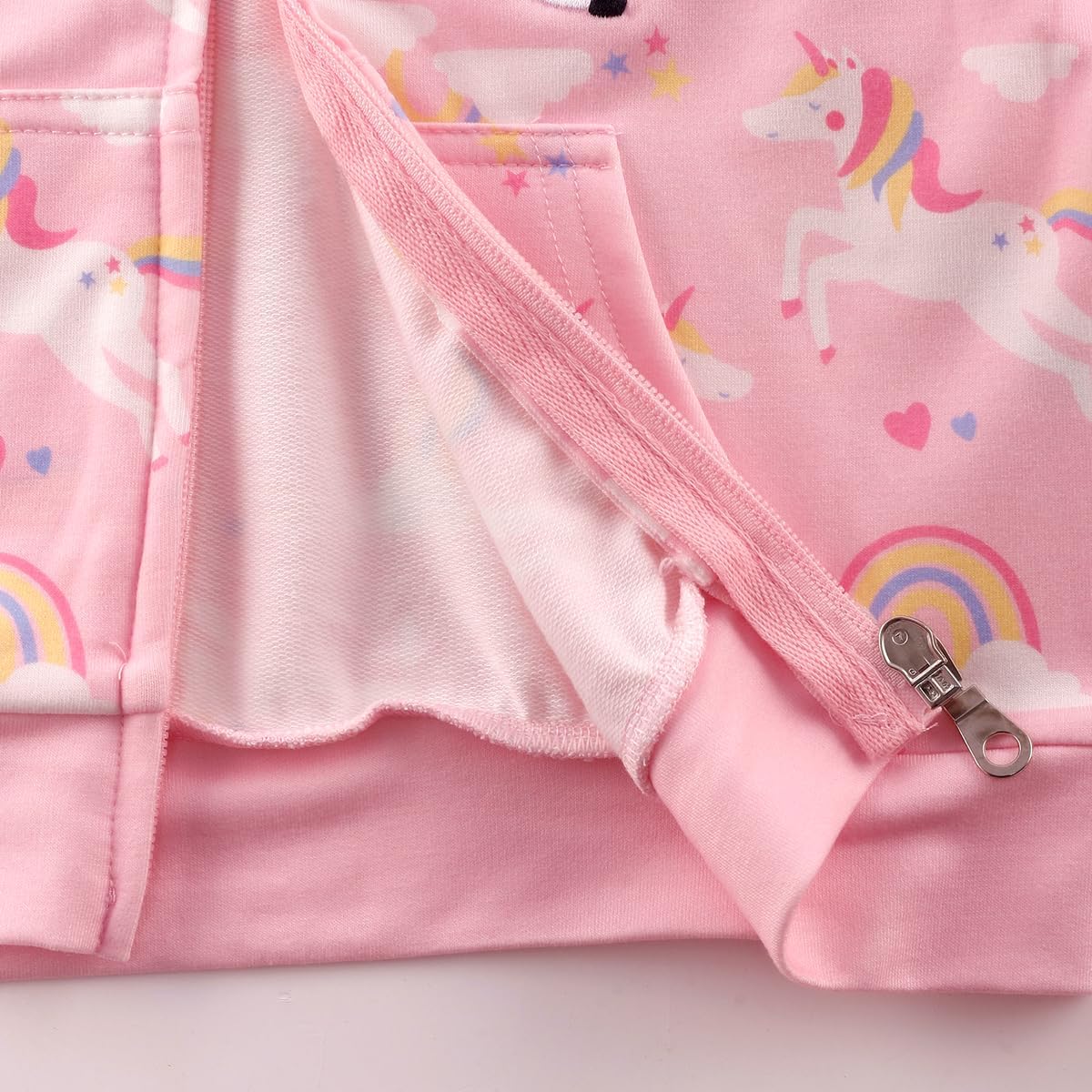 RETSUGO Girls Zip Up Hoodie Jacket Toddler Unicorn Rainbow Sweatshirt Kids Hooded Coat Casual Outerwear Size 2-7 Years - Image 5