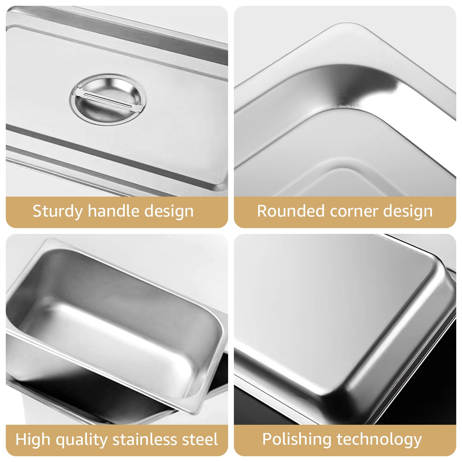 8 contenitori GN 1/2, in acciaio inox con coperchio, contenitore per alimenti, 32,5 x 26,5 x 10 cm, resistente al calore, impilabile, per alimenti, torte, hotel