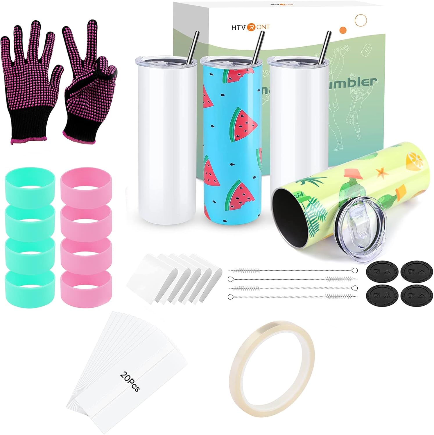 HTVRONT Heat Resistant Gloves Kit + Sublimation Tumblers 20