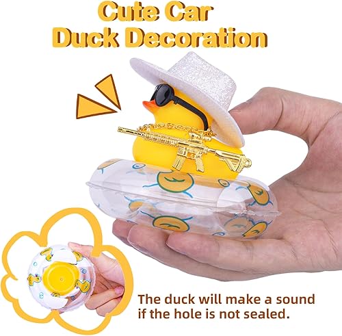 Miniatura 4 de Tablero de instrumentos de decoración de pato de automóvil, accesorios de adorno de tablero de automóvil con mini sombrero de vaquero con purpurina,