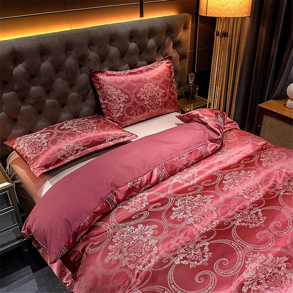 ALEjon Juego nórdico satén Jacquard Floral - King Size Rosa, Sedoso y Resistente a Las Arrugas - 3 Piezas con 2 Fundas de Almohada - 220x240cm