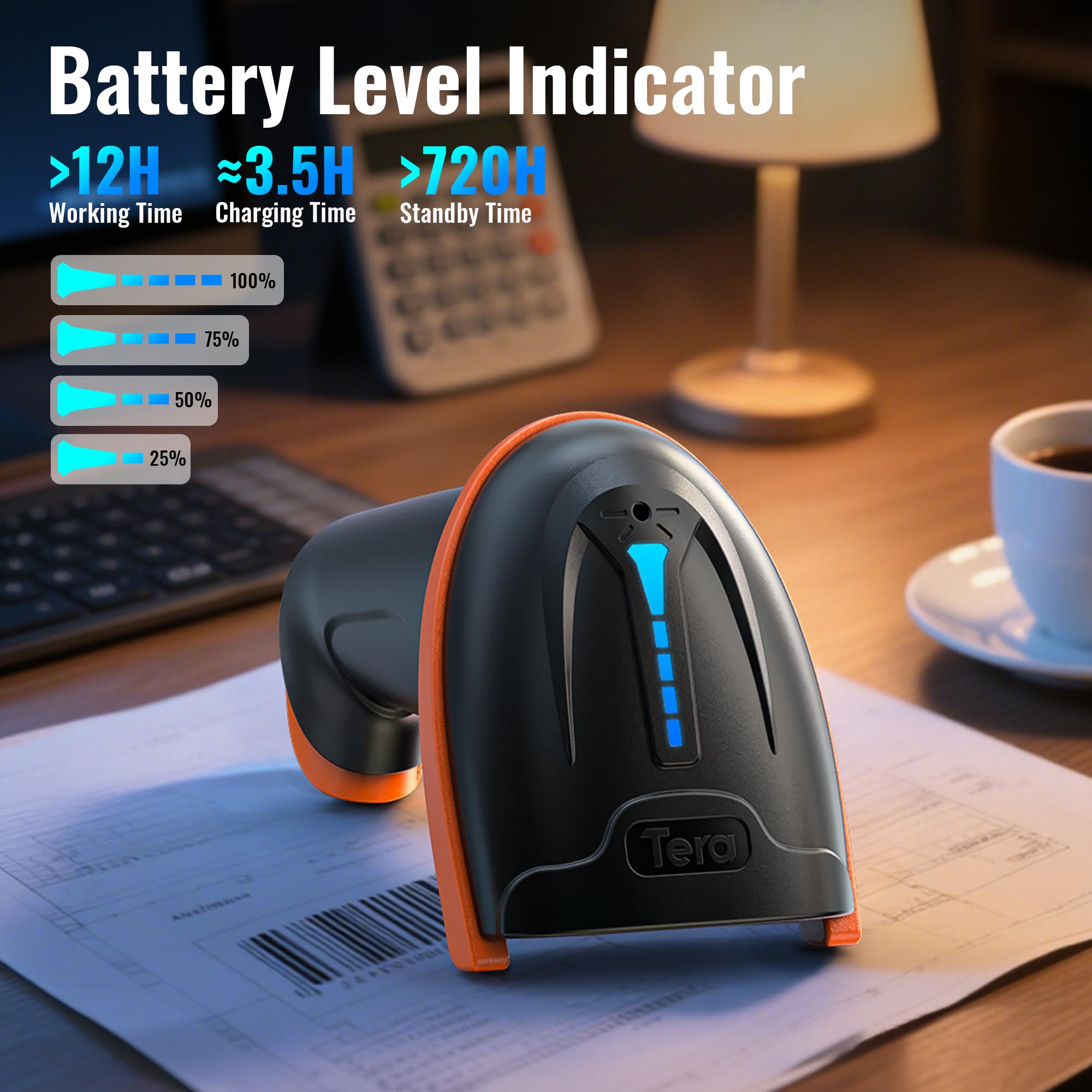 Tera Scanner de Codes-Barres sans Fil 2D 2,4 GHz et USB 2.0 Filaire 2D QR Scanner de Codes-Barres sans Fil CMOS Lecteur de Codes-Barres pour écran d'ordinateur de paiement Mobile Lecteur D5100-Z