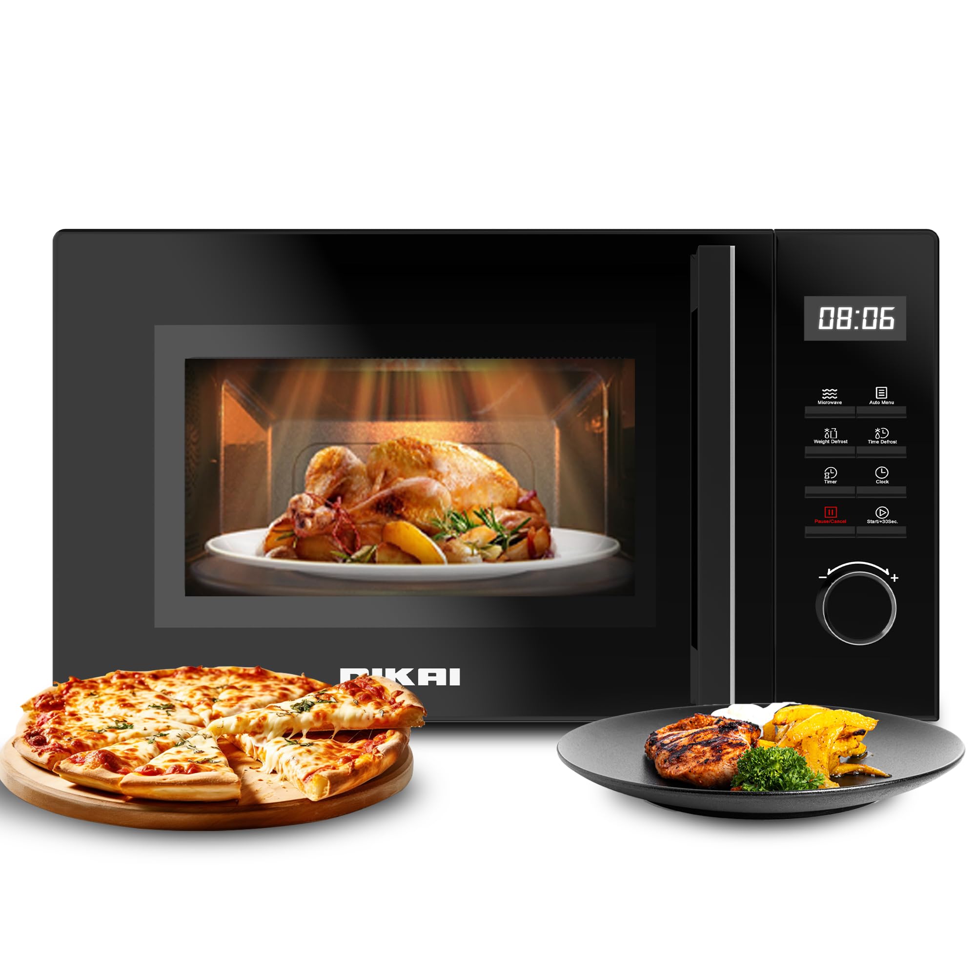 Nikai800W 25L Microwave Oven, Digital Touch Control, 8 Power Levels & 5 Auto Menus, Touch Control Panel, 96 min Timer, Convenient Pull Hand Door - NMO2610DB (Black)2 years warranty