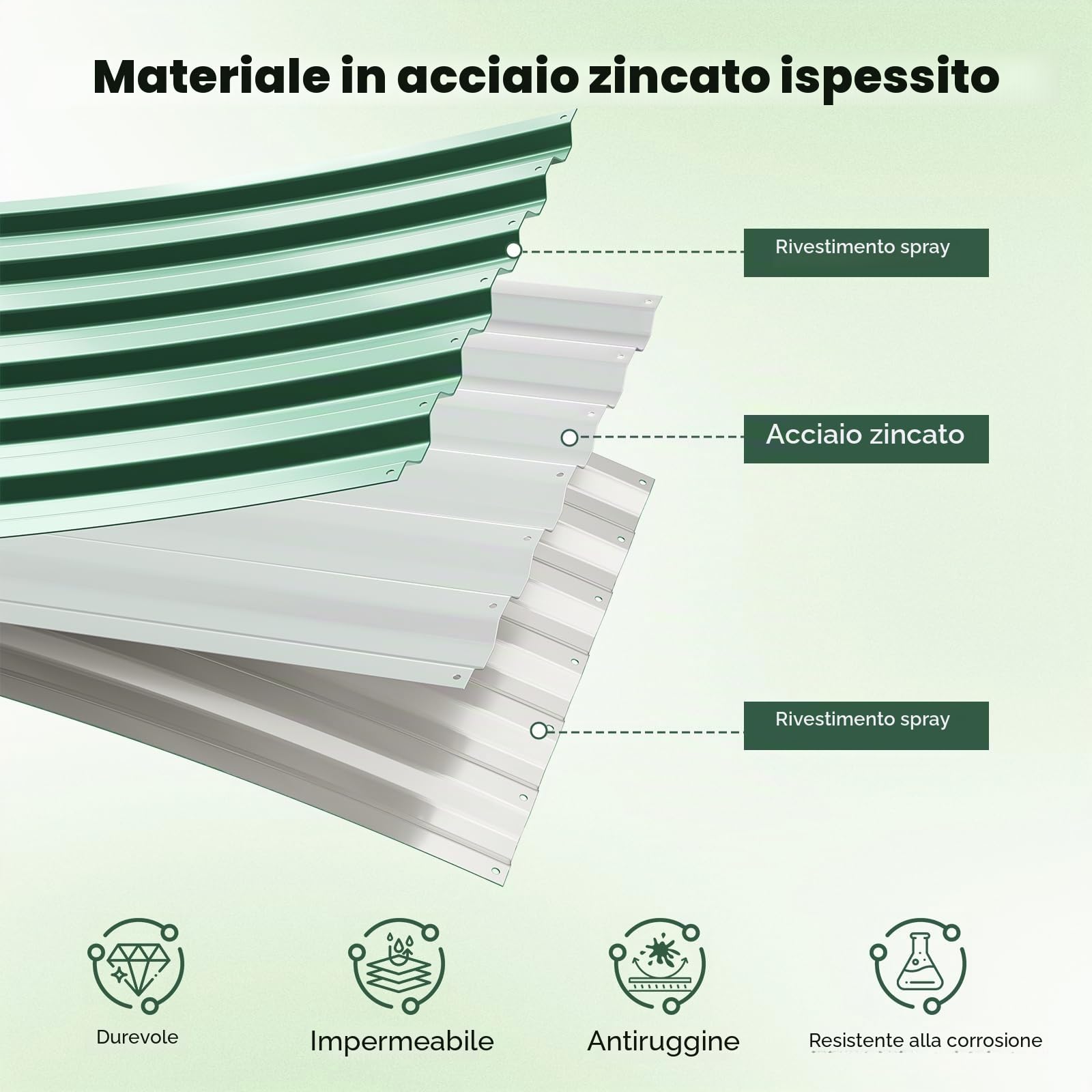 Fioriera rialzata in metallo, 177 X 89 X 57.5cm, in acciaio zincato, per giardino e balcone, per verdure, erbe, fiori, resistente alle intemperie, antiruggine, facile da montare