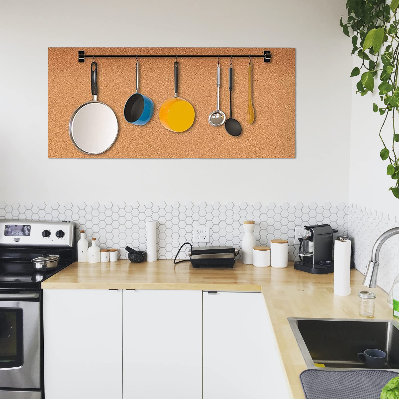 Origreen Kurkbord met zelfklevend, set van 6, 31,75 x 14 cm, 10 mm dik voor muurdecoratie, kurkplanken, tegels voor thuis, kantoor, klaslokaal, keuken (31,75 x 14 cm, 6 stuks, Au