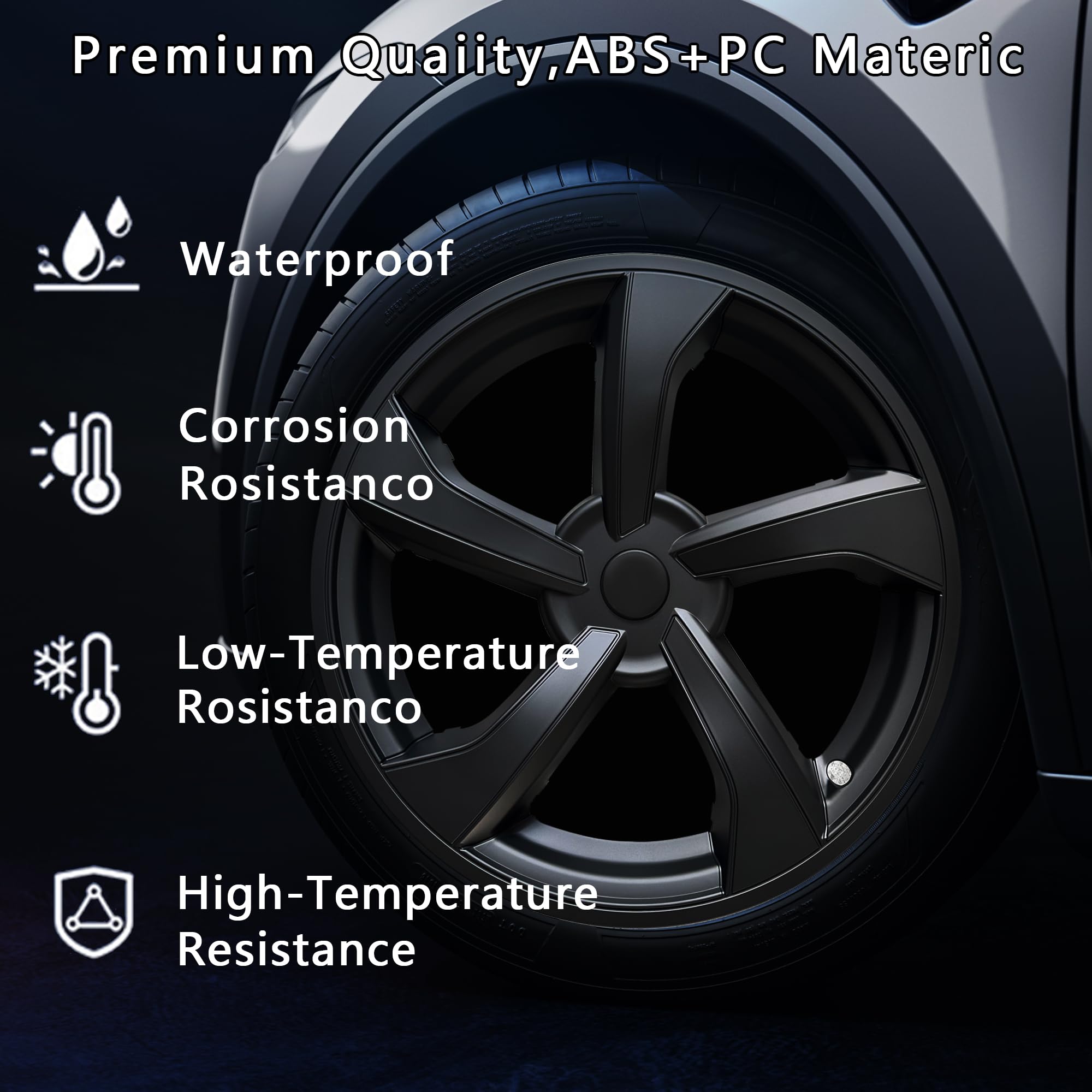 Arcoche 2025 2026 Model Y pokrowce na koła 48.3 cm, 4 szt. ochraniacz na felgi, model Y, osłona jałowca, materiał ABS, zamiennik pokrowców na koła (styl ostrza - matowa czerń)