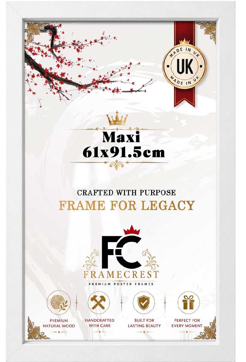 FRAMECREST Stunning Maxi 61x91.5cm MDF Frame | Jigsaw Puzzle Frame, Picture Frame, Poster Frame for Wall Mounting Display Horizontally or Vertically Hanging-[White]