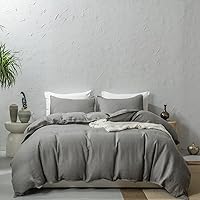 Vista 8 de meadow park Juego de funda de edredón de 100% lino, 3 piezas (1 funda de edredón y 2 fundas de almohada), estilo básico con cierre de botón, lino