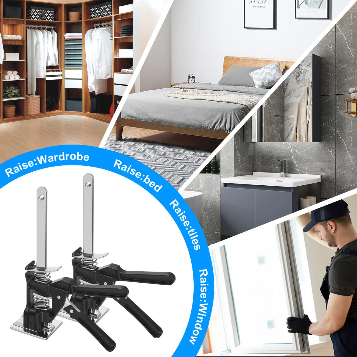 2 Piezas Handheld Jack Tool, 200kg Herramienta de Elevación de Brazo de Ahorro de Mano, Elevador de Regulador de Altura para Pisos, Azulejos, Puertas