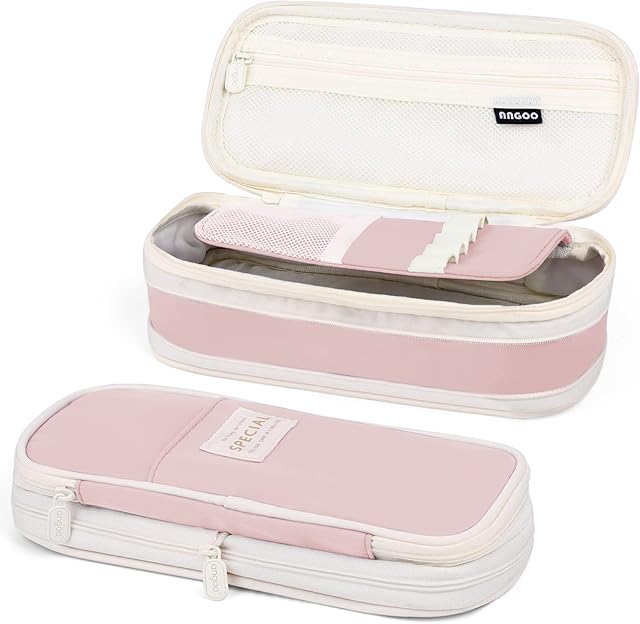 Mamowla Pencil Case for Girls, Big Capacity Large Pencil Case Pen Cases Portable Office Stationery Makeup Bag Pouch, Desk Organizer for School Boys Kids Teenage Adults Women Men(Pink)