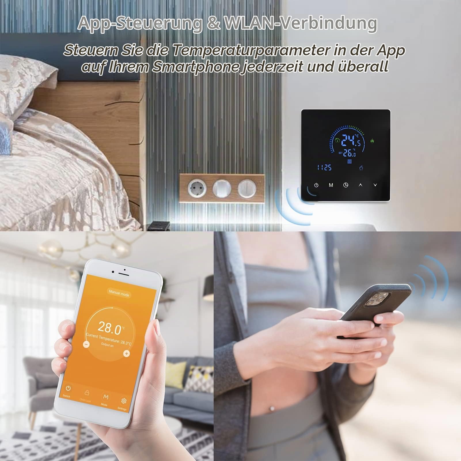 Decdeal WiFi Smart Intelligent Thermostat Temperature Controller for Water Heating Equipment LCD Display Touch Button Programmable App Remote Control Underground Heating for Home Office School Hotel
