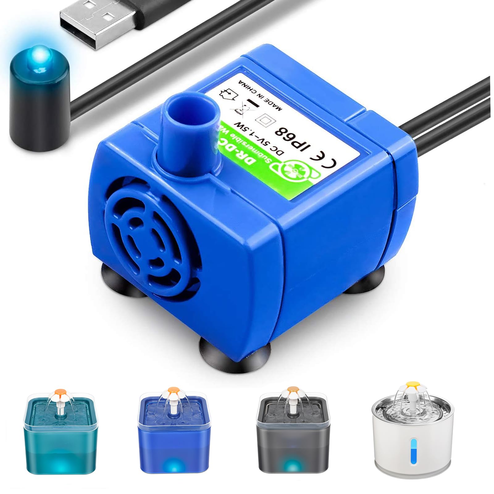 Berein Bomba de Repuesto para Fuente de Gato, Bomba de Agua con luz LED para Fuente de Gato Bomba de Agua (Bomba-B)