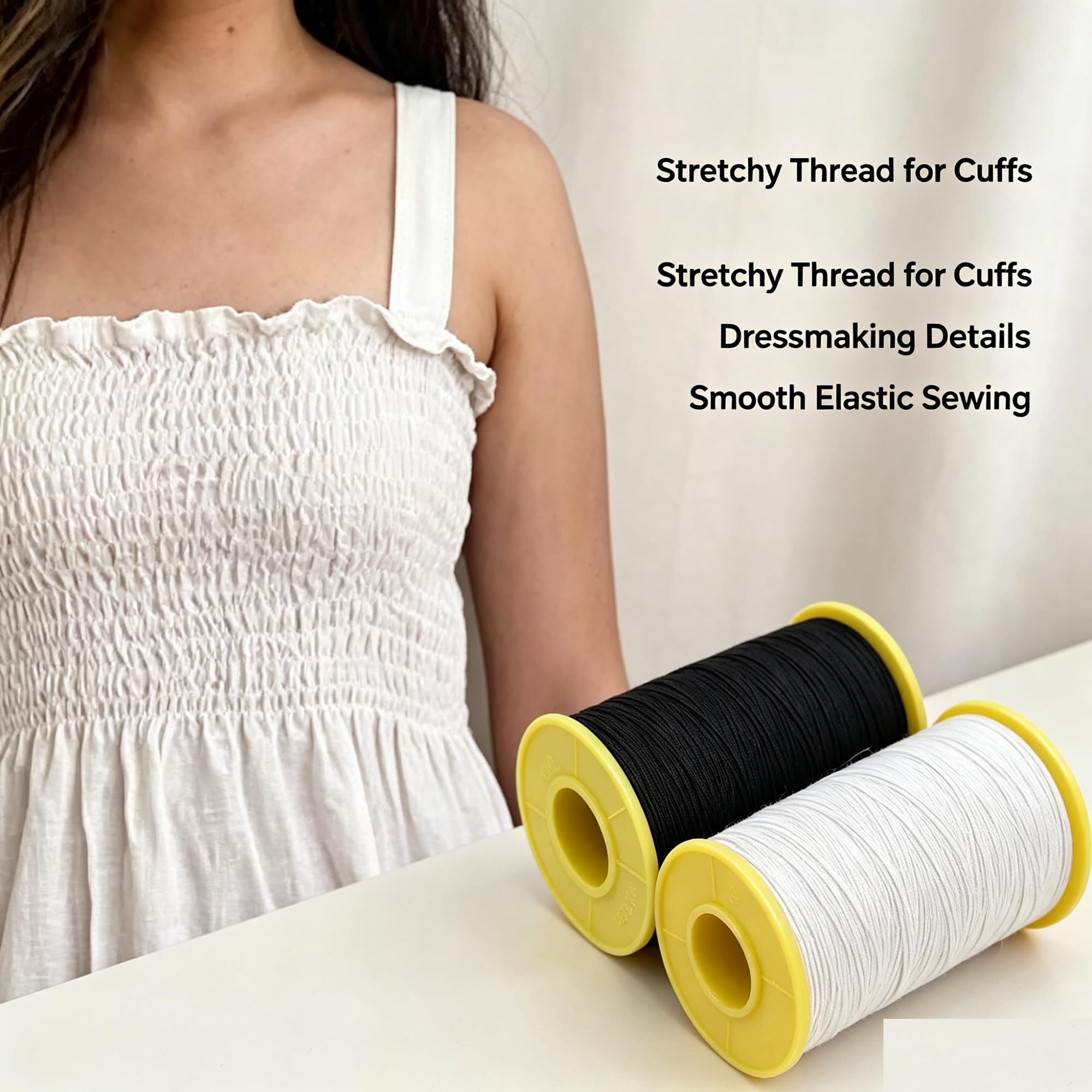 WellieSTR 2 Rolls White AND Black Elastic Thread 547 Yard Package 0.5mm Thickness
