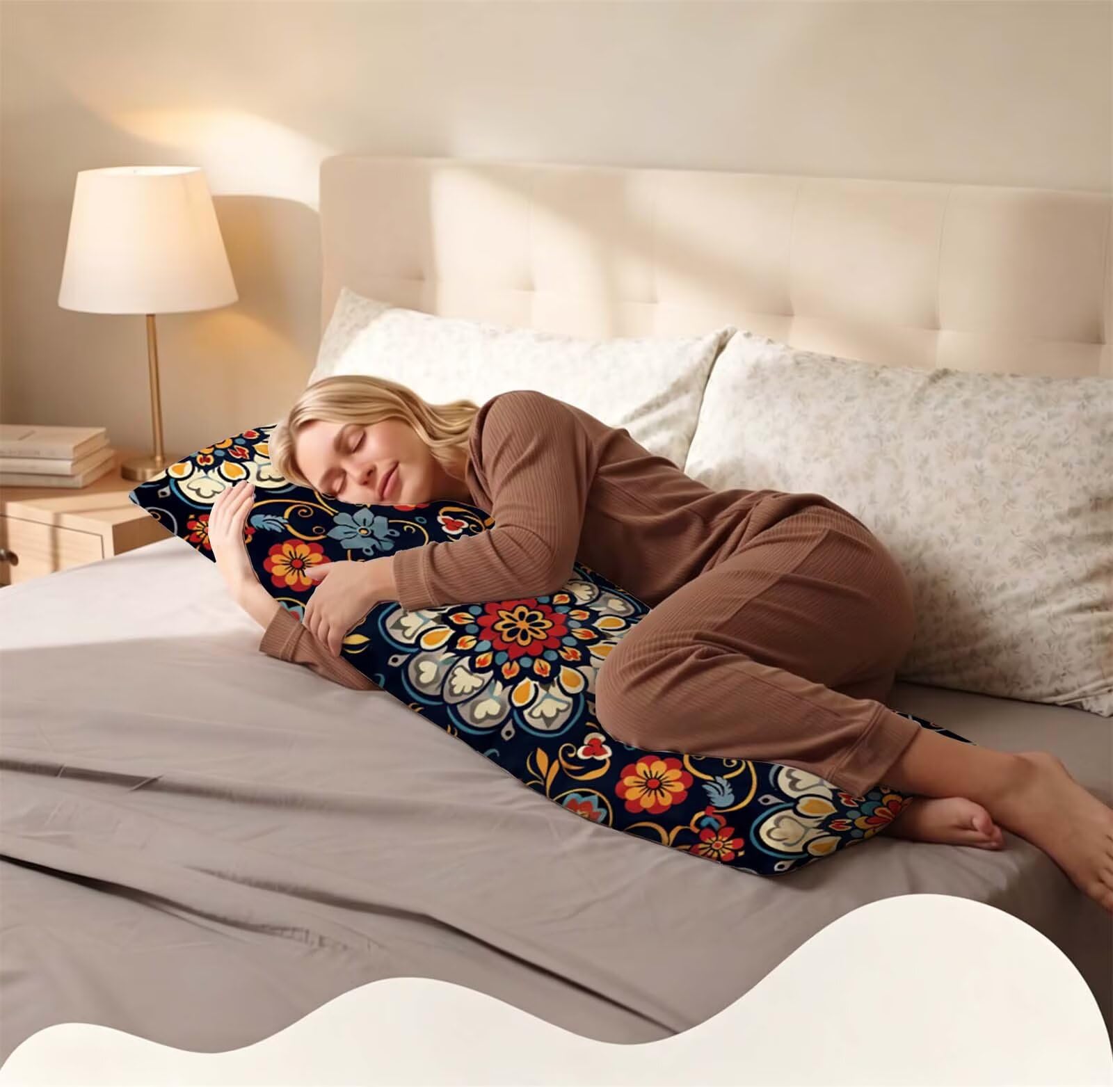 Retro-1 Seitenschläferkissen bezug 55 x 160 cm Schwangerschaftskissen Samt | Böhmen Langes Kissenbezug mit Unsichtbarer Reißverschluss XXL Kissenbezug Komfortkissen für Bett Sofa Deko j-169