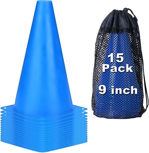 Conos deportivos de 9 pulgadas, paquete de 15 conos de fútbol naranjas, marcadores de campo de agilidad, conos de tráfico de plástico para