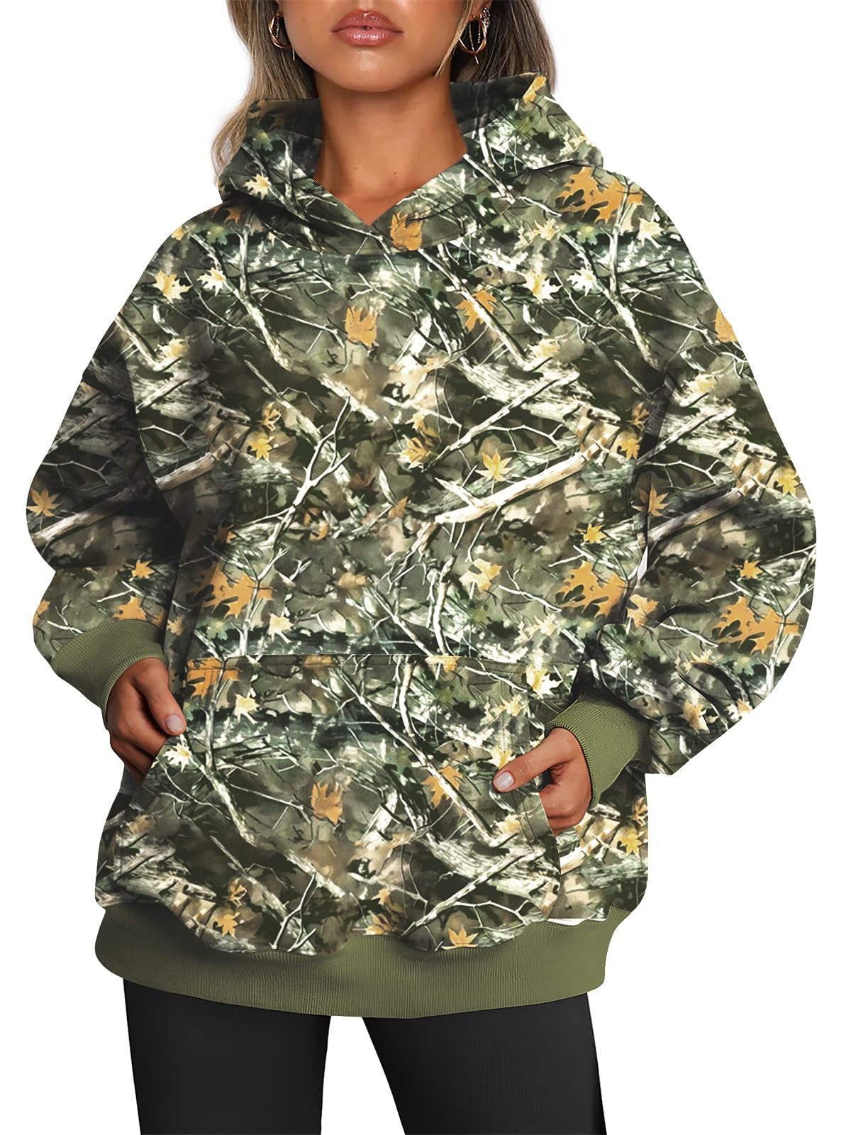 Trendy Queen Womens Oversized Hoodies Fleece Sweatshirts Fall Fashion 2025 Pullover Sweaters Winter Clothes, Camo Darkgreen, S