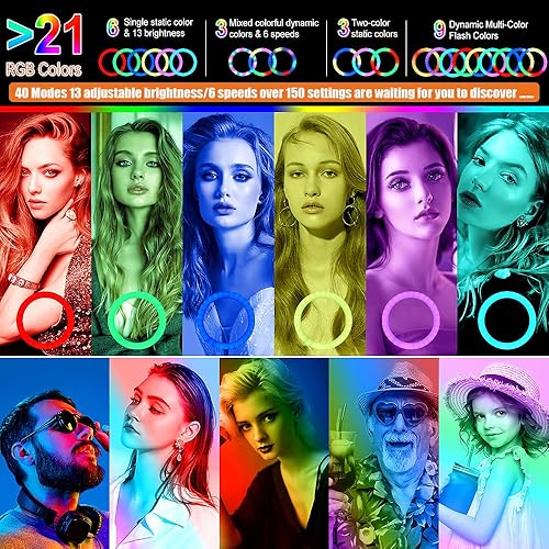 Miniatura 3 de GerTong 126 Ring Light with Stand and Phone Holder Tall 74 Upgraded LED Ringlight with 13 Dimmable Levels  40 RGB Modes for SelfieMakeupLive