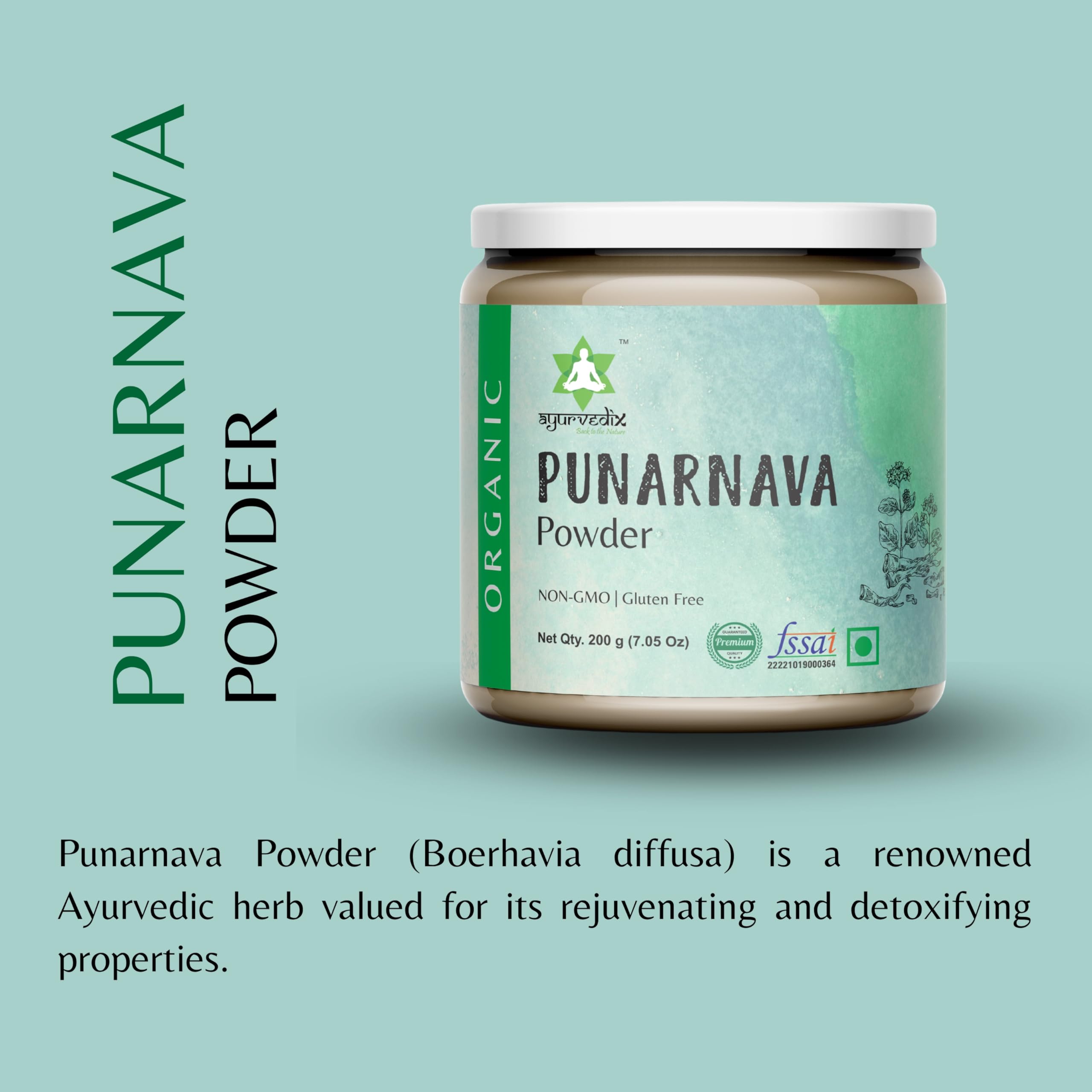 Ayurvedix Organic Punarnava Powder 200g | Boerhavia diffusa Root Powder | Supports Kidney & Urinary Wellness, Detox & Daily Health | Non-GMO, Vegan | No Additives | Jaivik Bharat & USDA Certified 2