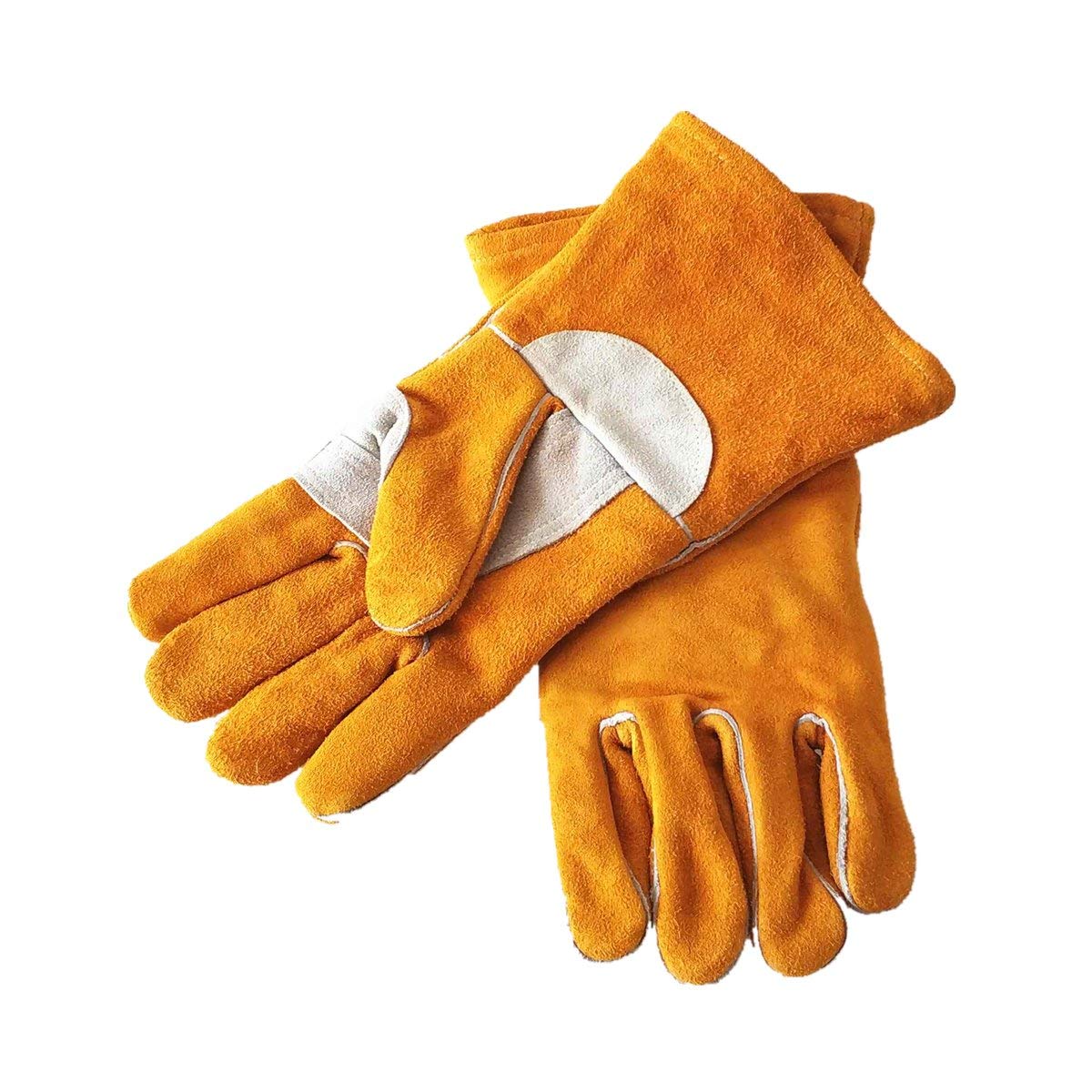 Welding Gloves 14" 35cm Split Cowhide Leather Welder Gloves Reinforced Thumb & Palm CE Certificated Golden MIG/Stick Welding Gloves (Medium)